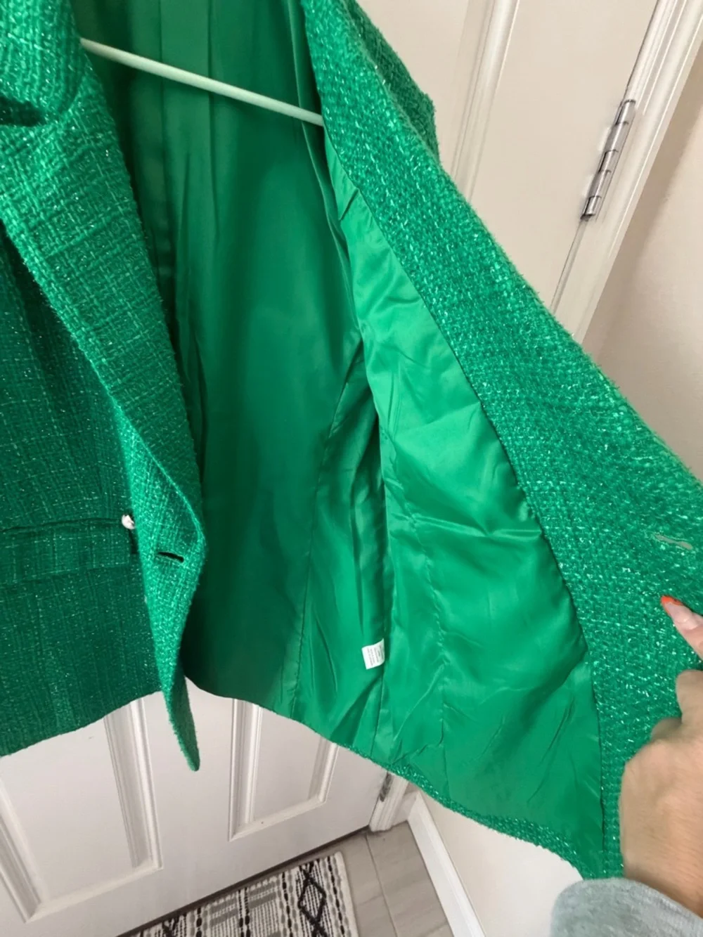 Emerald Green Tweed Double-Breasted Blazer Jacket